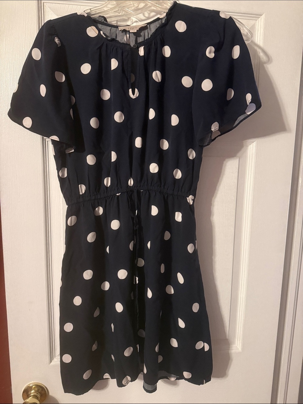 LOFT Navy and White Polka Dot Dress